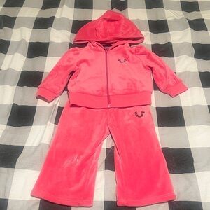 True Religion Pink Velour Hoodie and Joggers Set 12 months